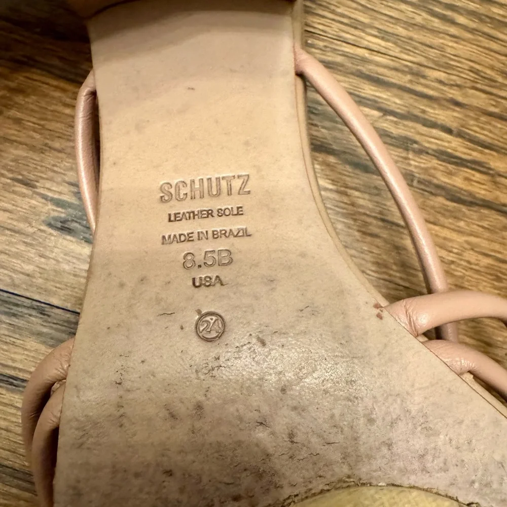 Schutz Leather Strappy Block Heel Mules 8.5 Nude